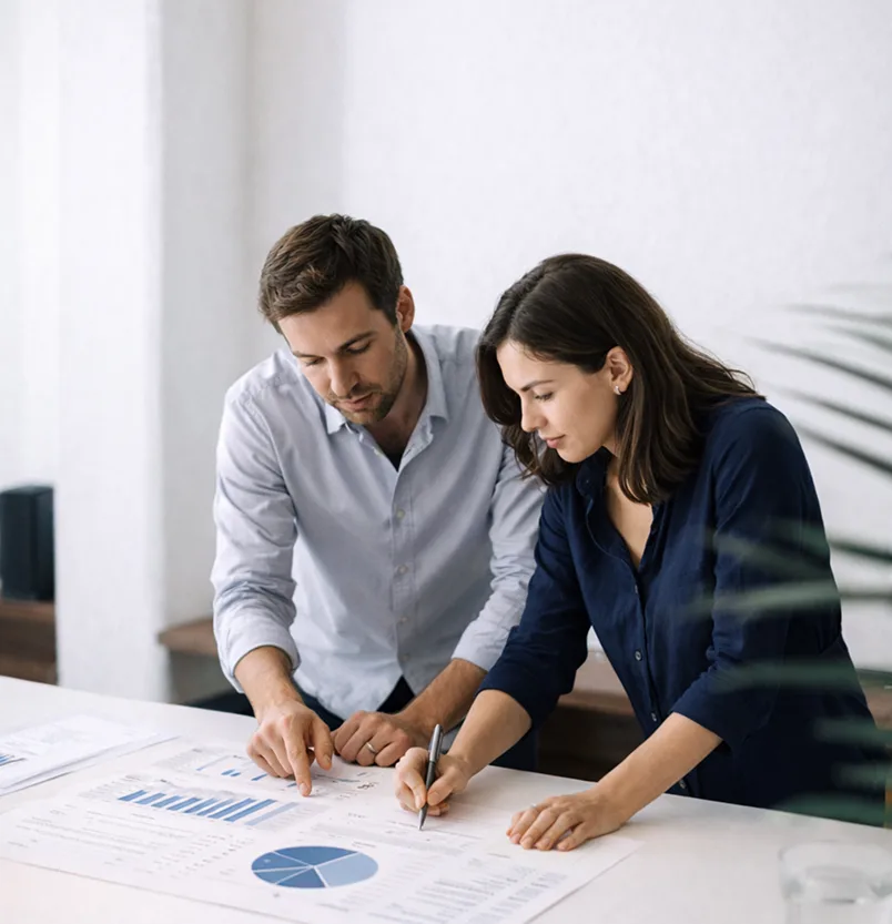 Fiduciary expert reviewing documents for the annual financial statement