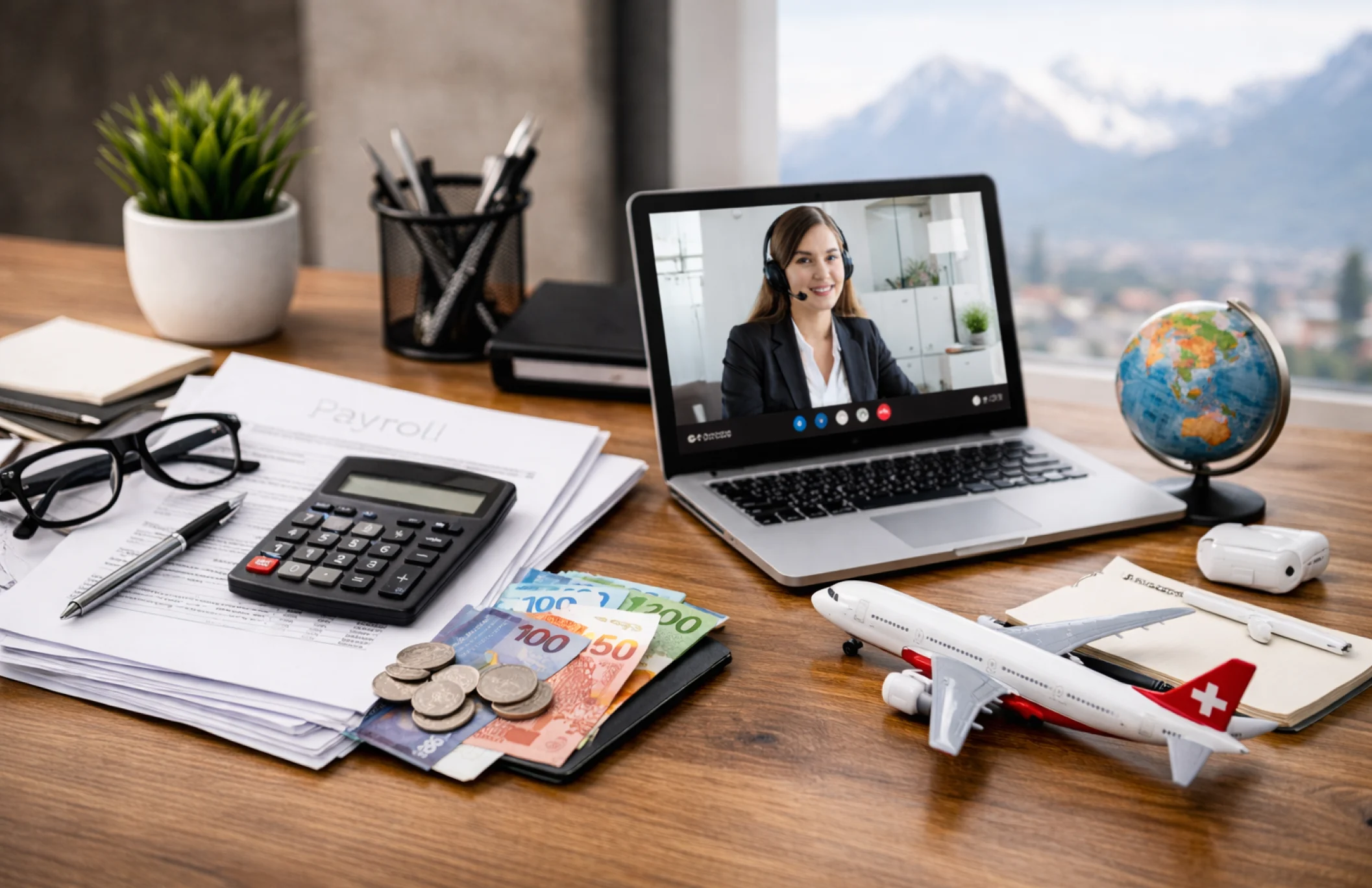 Payroll-Outsourcing: Lohnbuchhaltung-Beratung für Schweizer KMU am Laptop